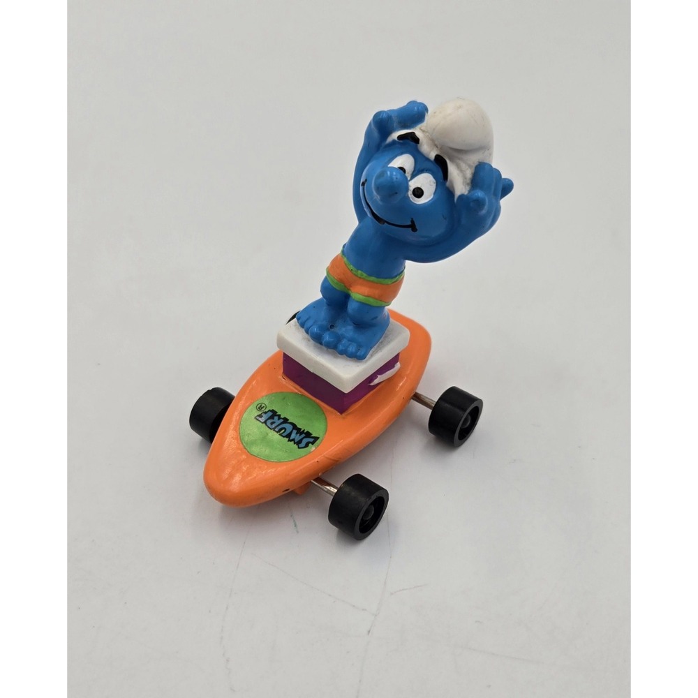 Smurfs Peyo‎ Smurf Orange Skateboard Hands Up Vintage Figure PVC Toy